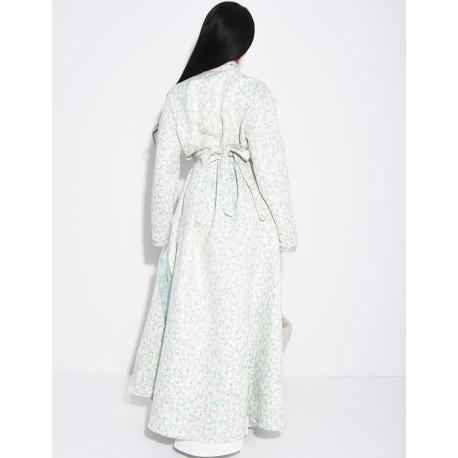 Caftan-style dress with sheer panels and rhinestones