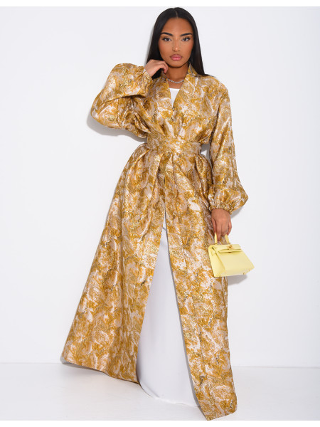 Set aus Kimono aus Brokat mit Gürtel und langärmeligem Unterkleid