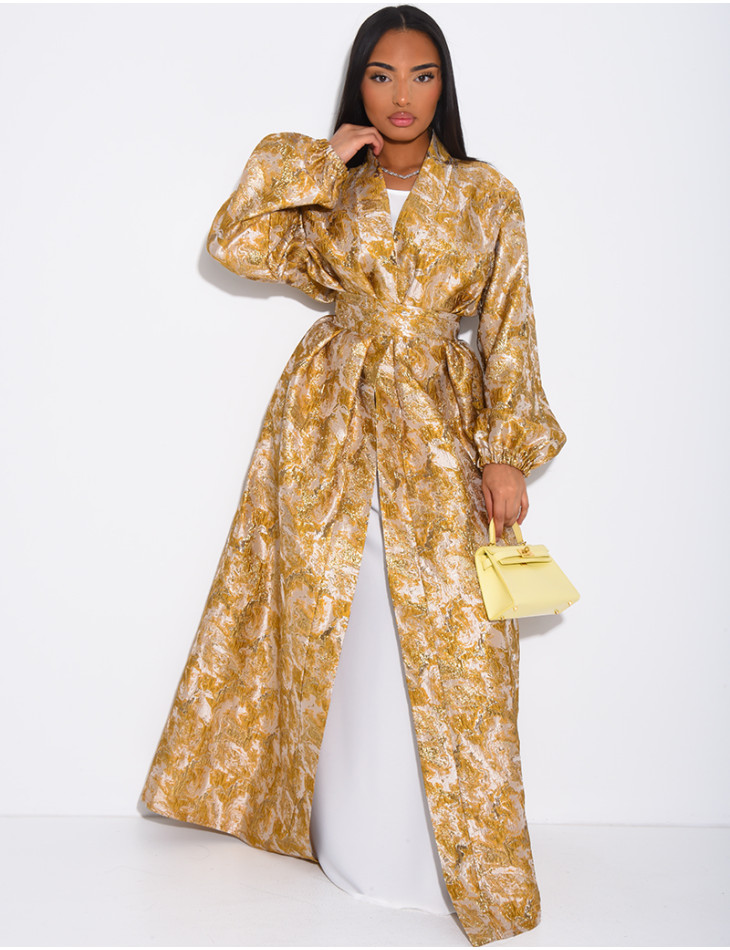 Set aus Kimono aus Brokat mit Gürtel und langärmeligem Unterkleid