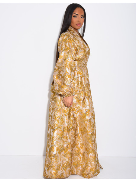 Set aus Kimono aus Brokat mit Gürtel und langärmeligem Unterkleid