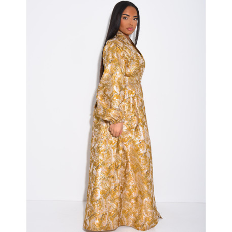 Set aus Kimono aus Brokat mit Gürtel und langärmeligem Unterkleid