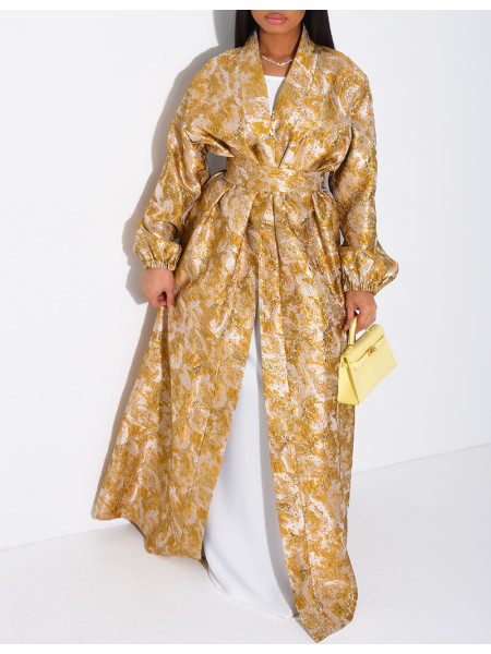 Set aus Kimono aus Brokat mit Gürtel und langärmeligem Unterkleid