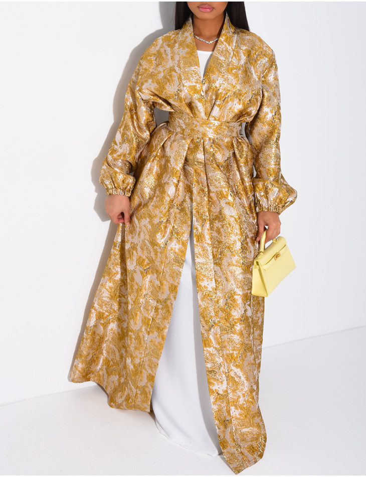 Set aus Kimono aus Brokat mit Gürtel und langärmeligem Unterkleid