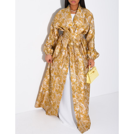 Set aus Kimono aus Brokat mit Gürtel und langärmeligem Unterkleid