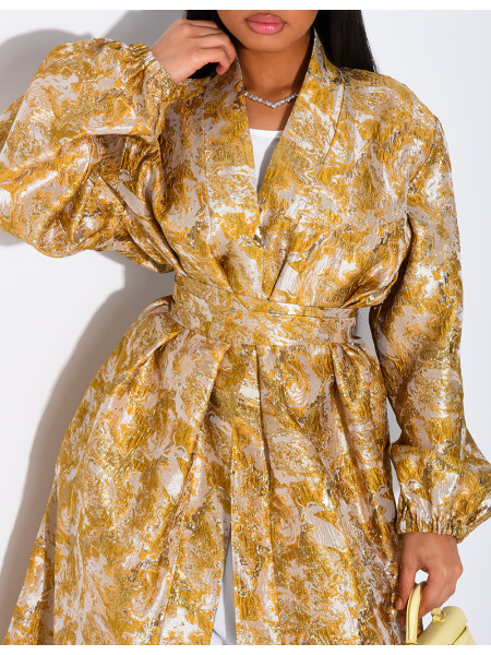 Set aus Kimono aus Brokat mit Gürtel und langärmeligem Unterkleid