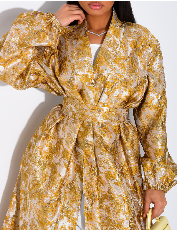 Set aus Kimono aus Brokat mit Gürtel und langärmeligem Unterkleid