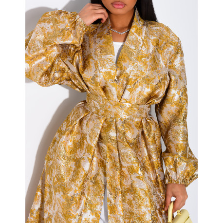 Set aus Kimono aus Brokat mit Gürtel und langärmeligem Unterkleid