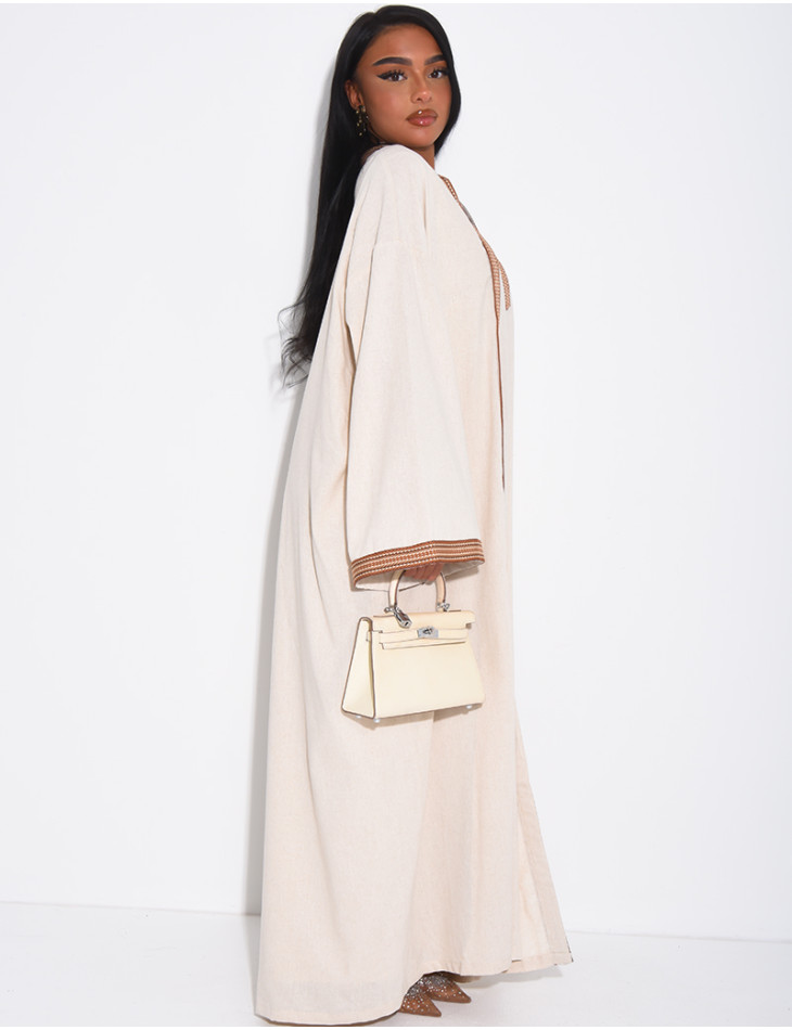 Kimono and linen dress set with contrasting trim