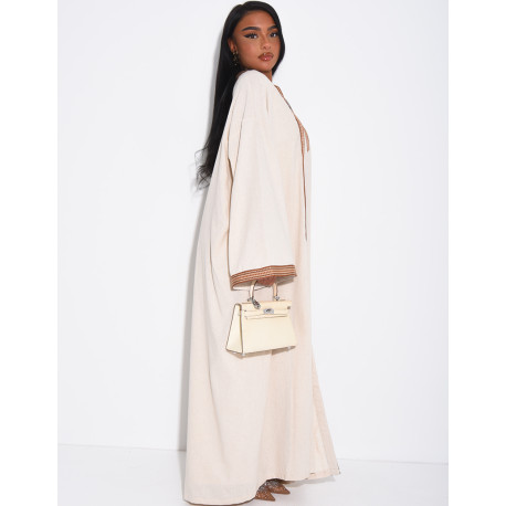 Kimono and linen dress set with contrasting trim