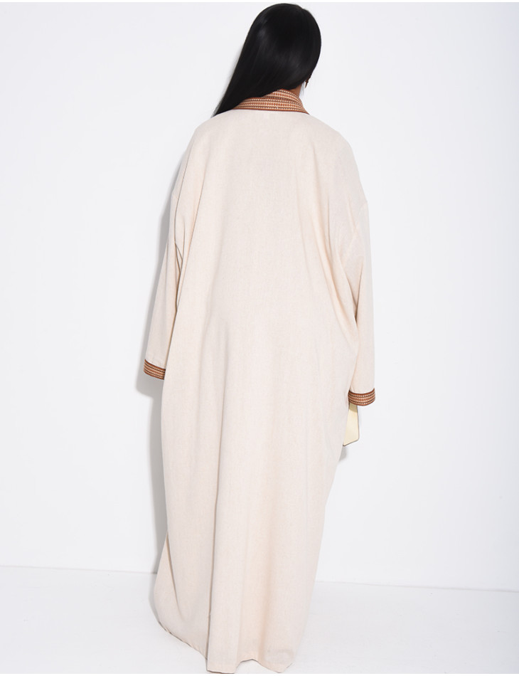 Kimono and linen dress set with contrasting trim