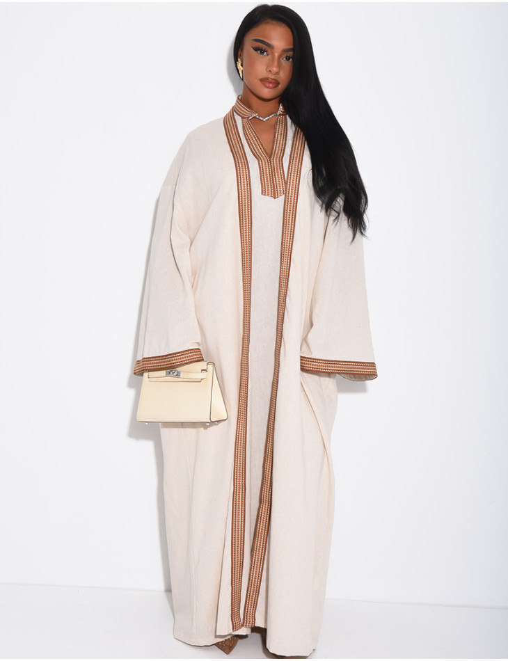 Kimono and linen dress set with contrasting trim