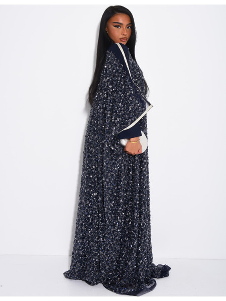 Abaya premium à perles et sequins brodés avec sa sous robe assortie