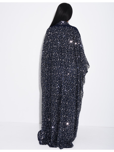 Abaya premium à perles et sequins brodés avec sa sous robe assortie