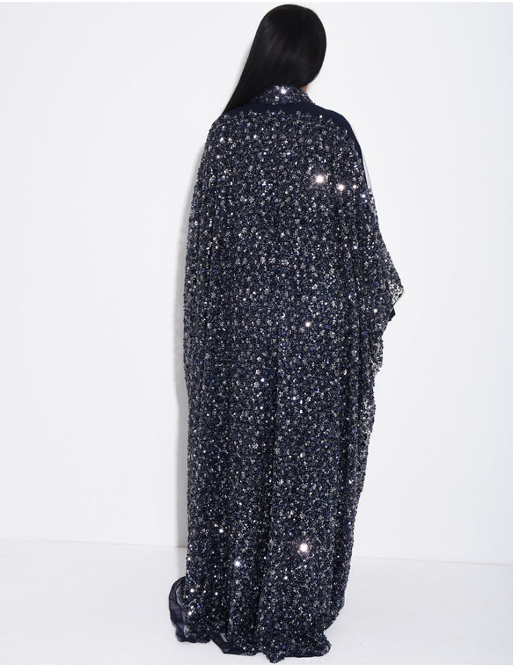 Abaya premium à perles et sequins brodés avec sa sous robe assortie