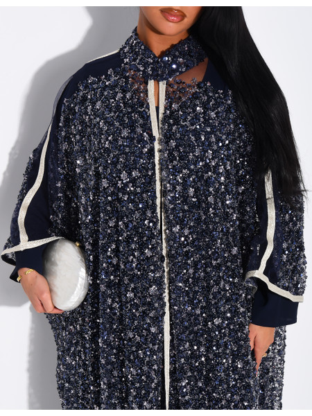 Abaya premium à perles et sequins brodés avec sa sous robe assortie