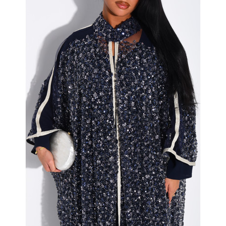 Abaya premium à perles et sequins brodés avec sa sous robe assortie
