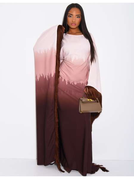 Abaya en satin dégradé à franges sur les bordures