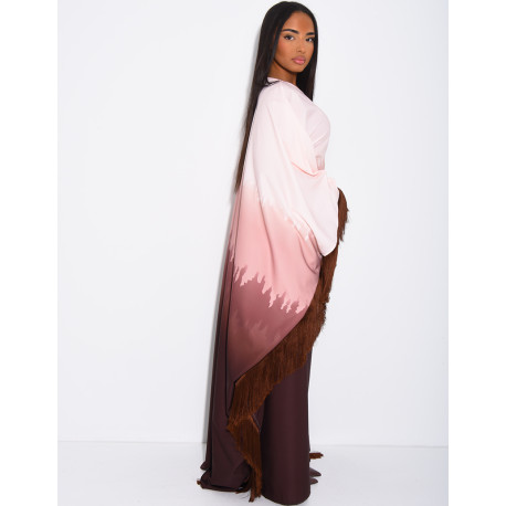 Abaya en satin dégradé à franges sur les bordures