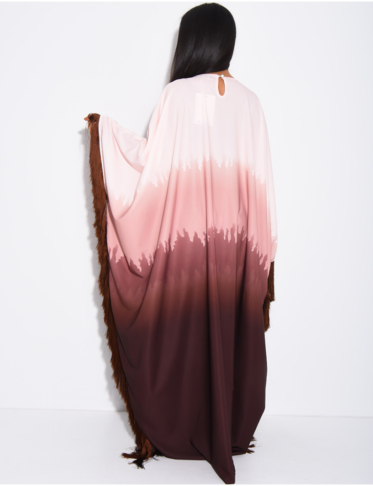 Abaya en satin dégradé à franges sur les bordures