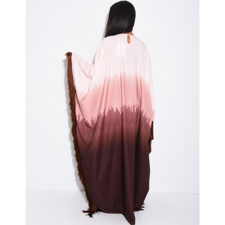 Abaya en satin dégradé à franges sur les bordures