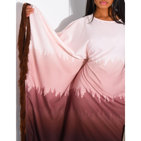 Abaya en satin dégradé à franges sur les bordures