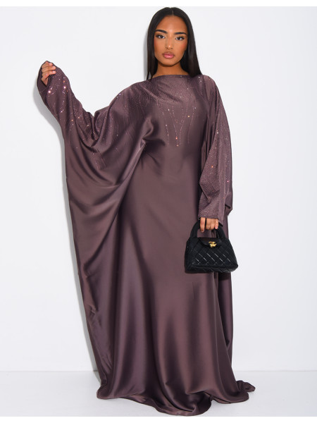 Abaya mit Strassverzierung und Bindeband innen