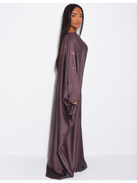 Abaya mit Strassverzierung und Bindeband innen