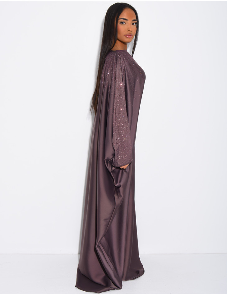 Abaya mit Strassverzierung und Bindeband innen