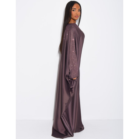 Abaya mit Strassverzierung und Bindeband innen