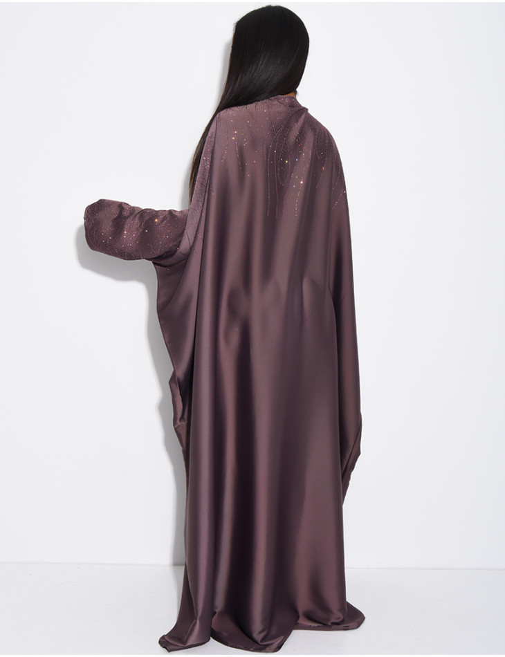 Abaya mit Strassverzierung und Bindeband innen