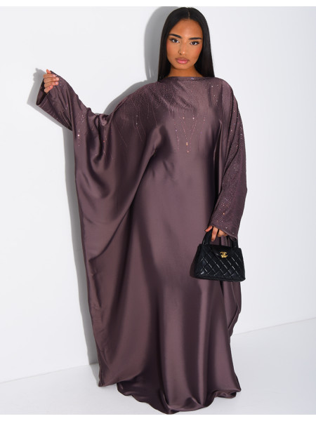 Abaya mit Strassverzierung und Bindeband innen