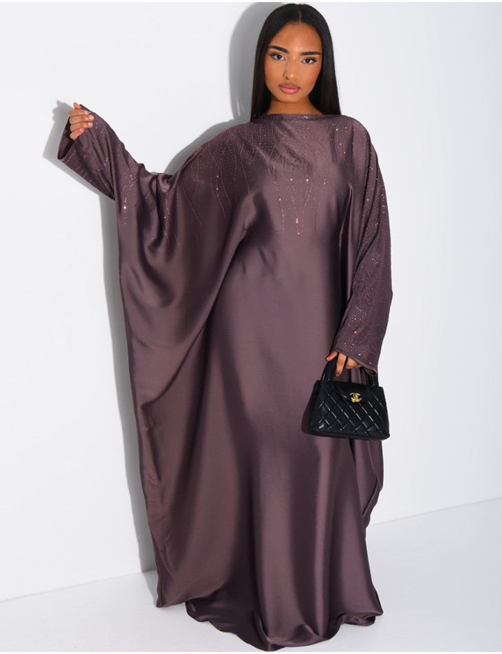 Abaya mit Strassverzierung und Bindeband innen