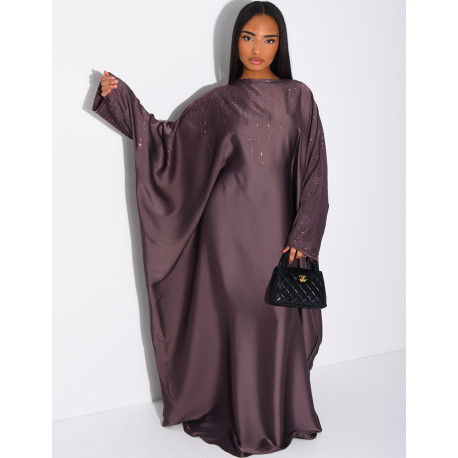 Abaya mit Strassverzierung und Bindeband innen