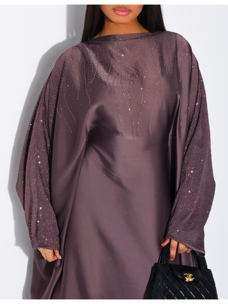 Abaya mit Strassverzierung und Bindeband innen