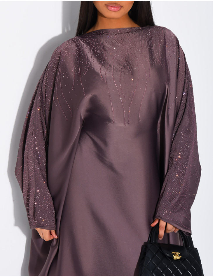 Abaya mit Strassverzierung und Bindeband innen