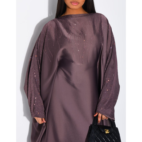 Abaya mit Strassverzierung und Bindeband innen