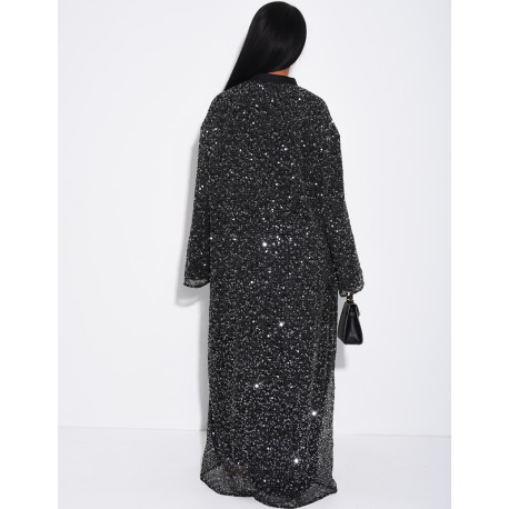 Abaya ample en tissu filet à sequins brodées