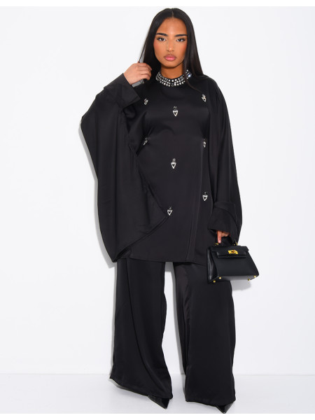 Straight trousers and crystal-embellished butterfly tunic set