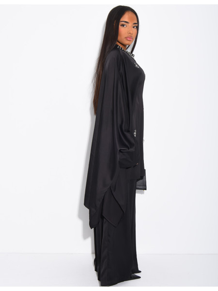 Straight trousers and crystal-embellished butterfly tunic set