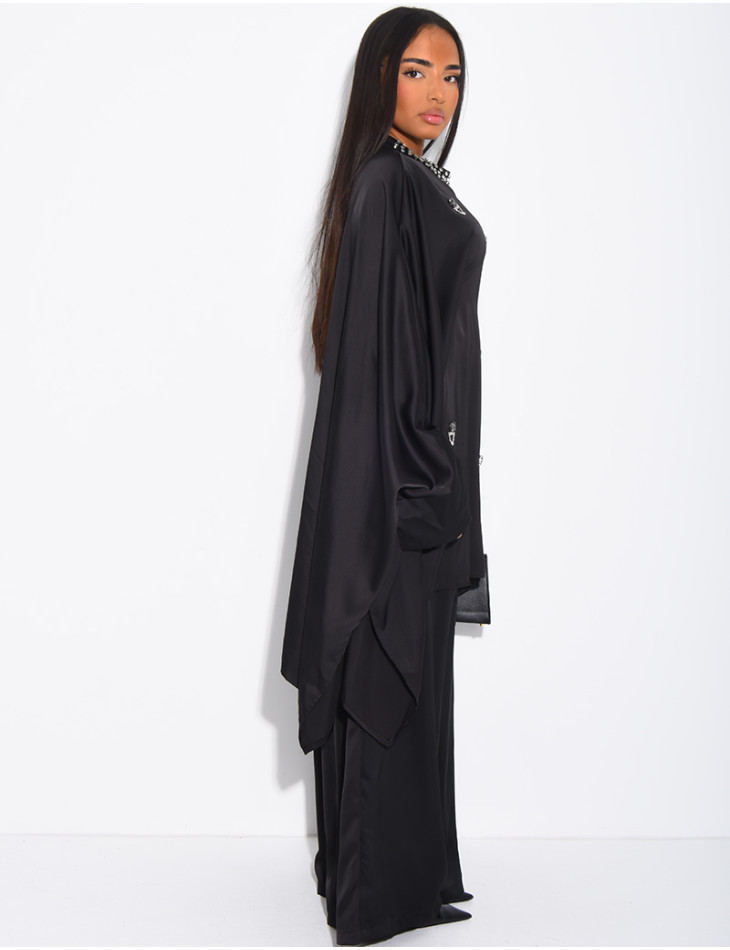 Straight trousers and crystal-embellished butterfly tunic set