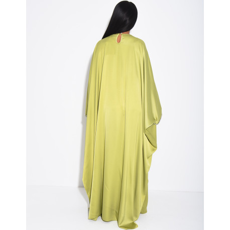 Satin butterfly abaya embellished with crystals at the collar and on the sleeves