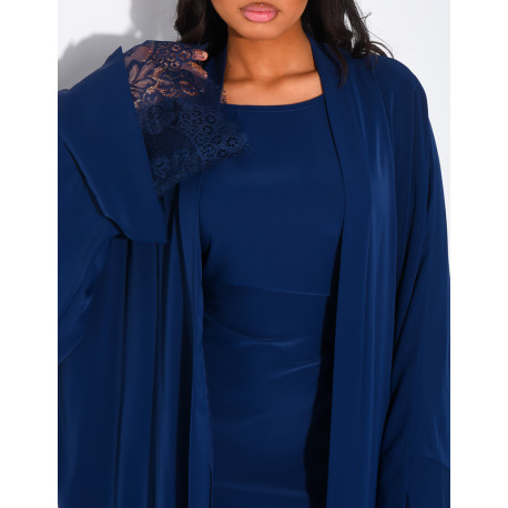 Ensemble robe sans manche et kimono à bordures en dentelle