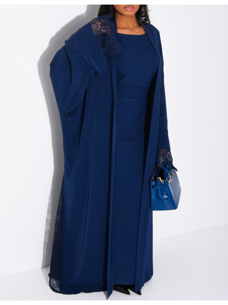 Ensemble robe sans manche et kimono à bordures en dentelle