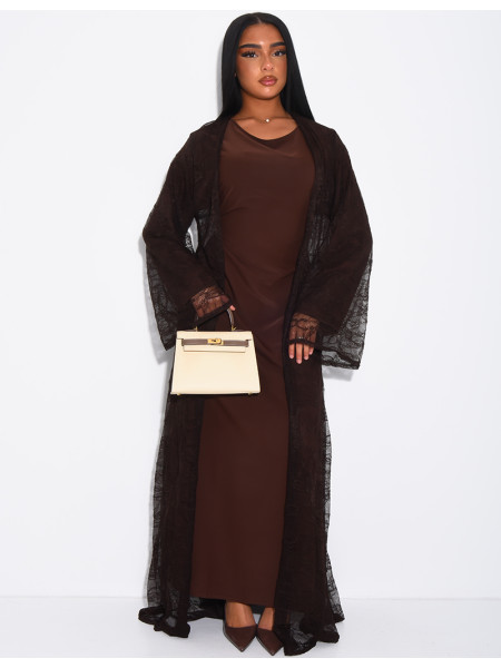 Ensemble robe manches longues et kimono en dentelle