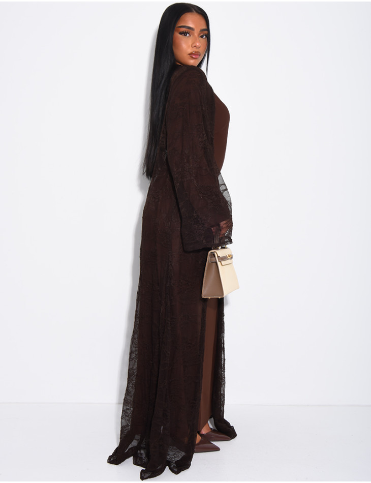 Ensemble robe manches longues et kimono en dentelle