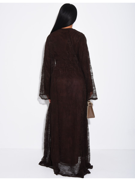 Ensemble robe manches longues et kimono en dentelle