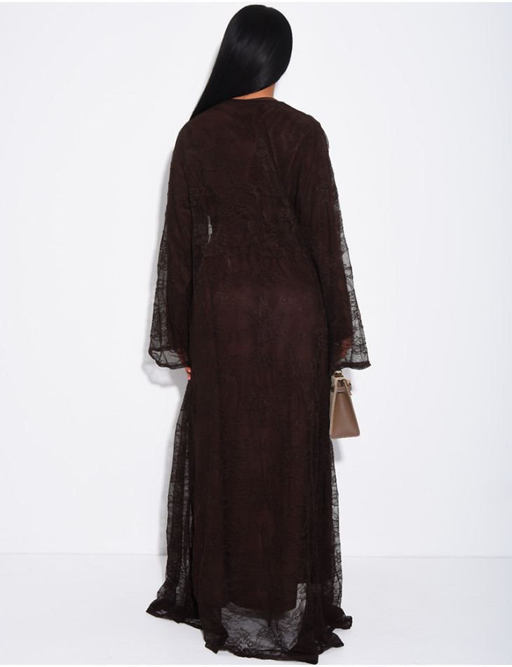 Ensemble robe manches longues et kimono en dentelle