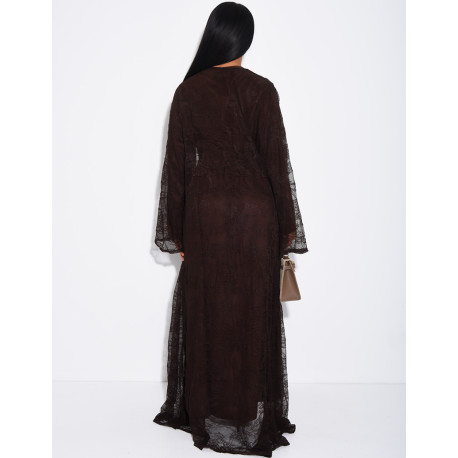 Ensemble robe manches longues et kimono en dentelle