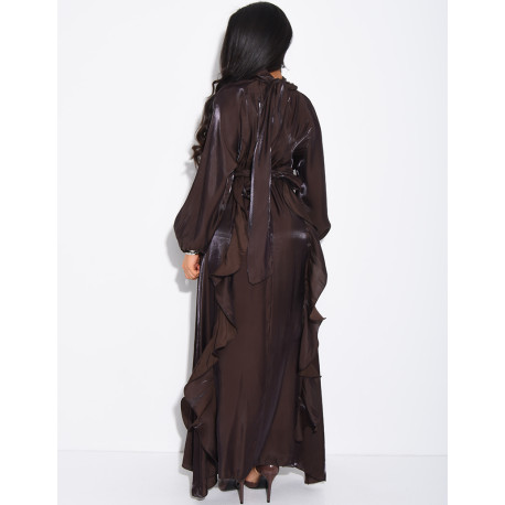 Robe en satin brillant à volants et ceinture à la taille