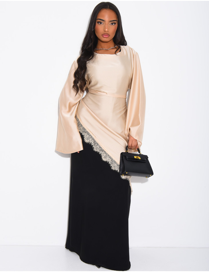 Ensemble robe sans manche et tunique à dentelle